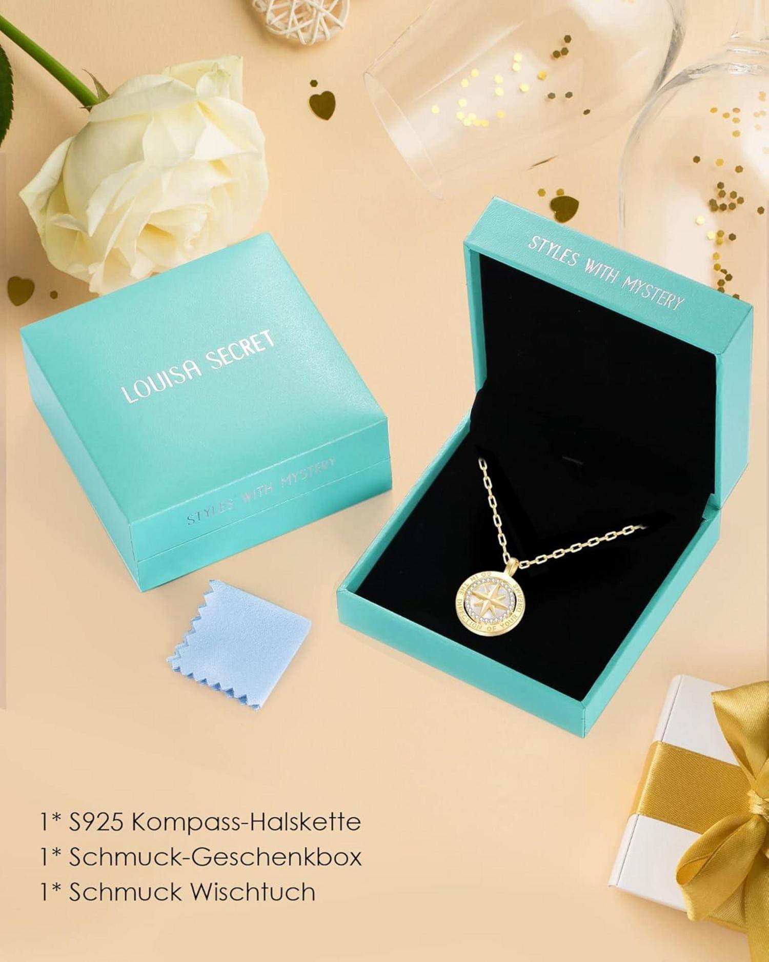 925 Sterling Silber Kompass Halskette Damen Weißer Zirkon Geschenk