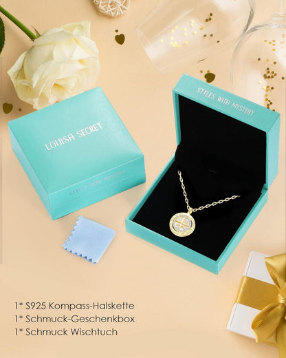 925 Sterling Silber Kompass Halskette Damen Weißer Zirkon Geschenk