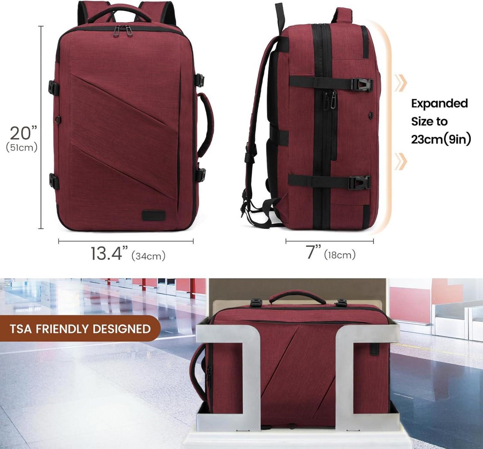 Laptop Rucksack 17,3 Zoll erweiterbar Handgepäck 30-40L Weinrot