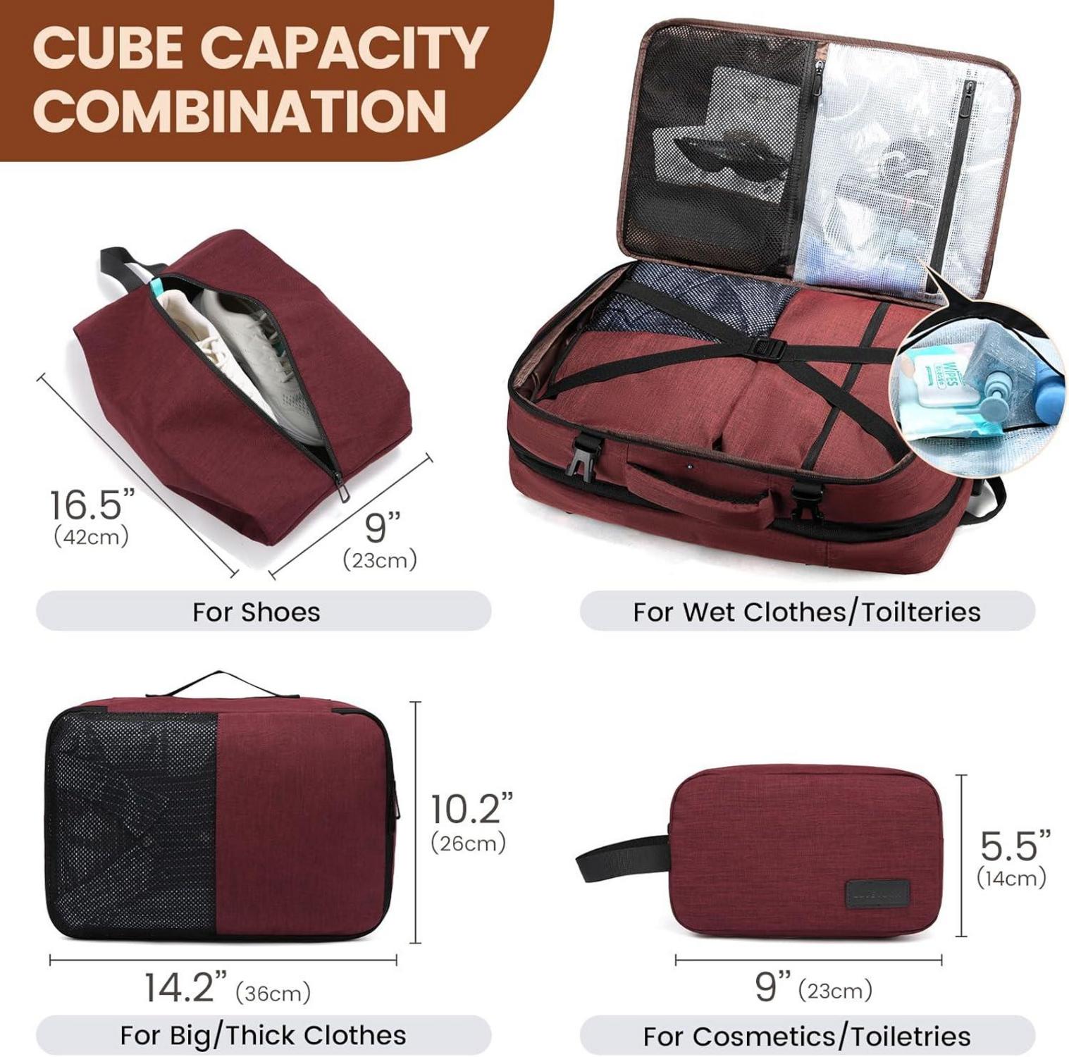 Laptop Rucksack 17,3 Zoll erweiterbar Handgepäck 30-40L Weinrot