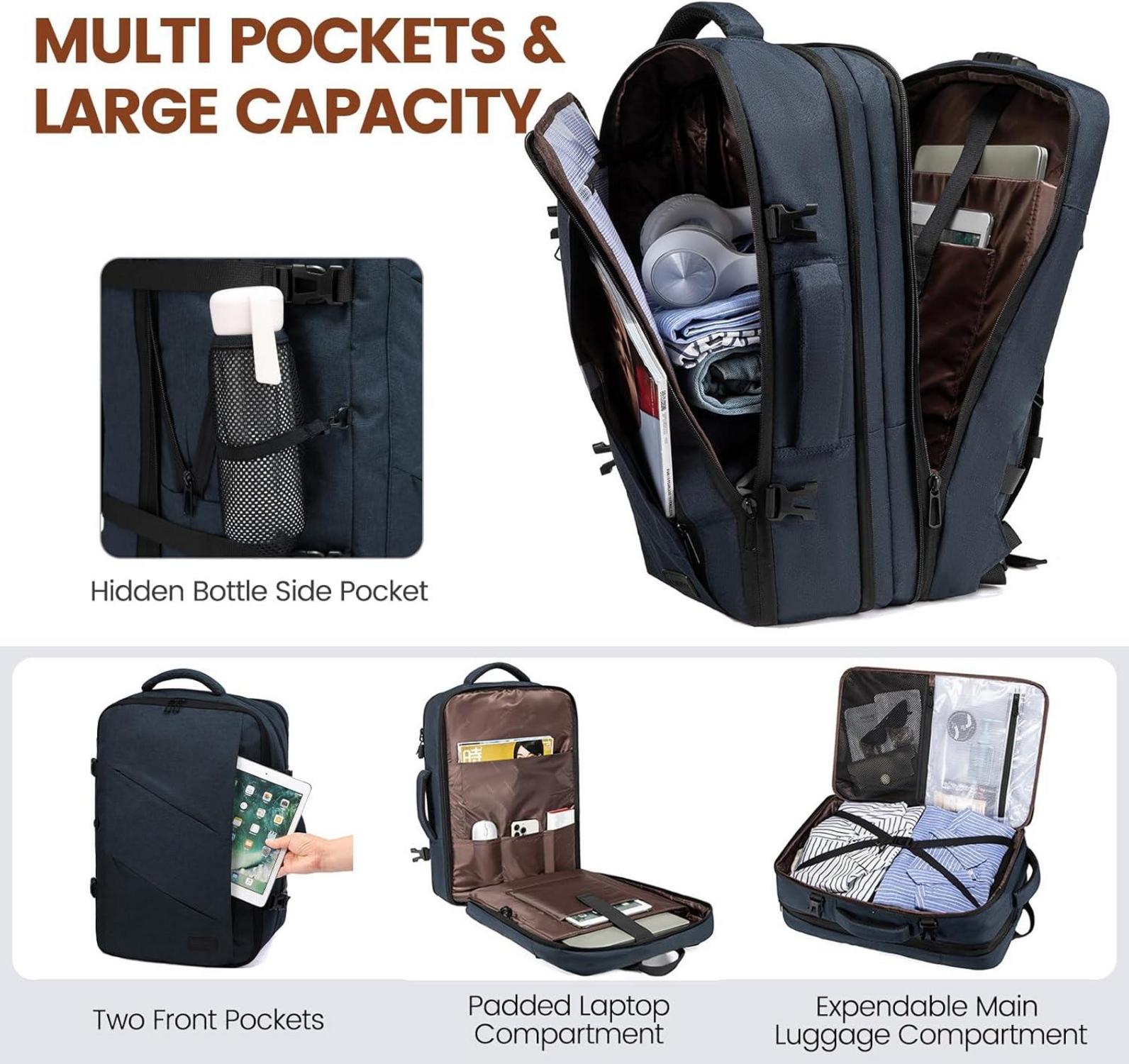 LOVEVOOK 30-40L Rucksack Handgepäck Reiserucksack Flugzeug Damen Herren, erweiterbar Travel Business Laptop Rucksack 17,3 Zoll