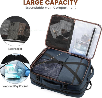 Handgepäck Rucksack 30-40L erweiterbar Travel Business Laptop 17,3 Zoll Blau
