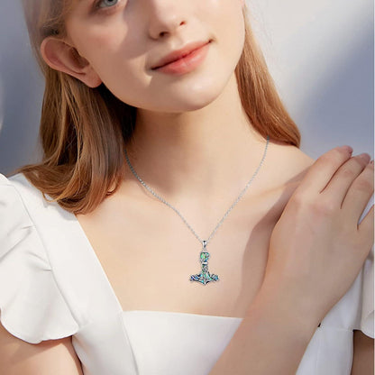Thor Hammer Halskette Sterling Silber mit Baum des Lebens und Abalone Muschel