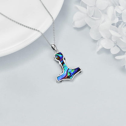 Thor Hammer Halskette Sterling Silber mit Baum des Lebens und Abalone Muschel