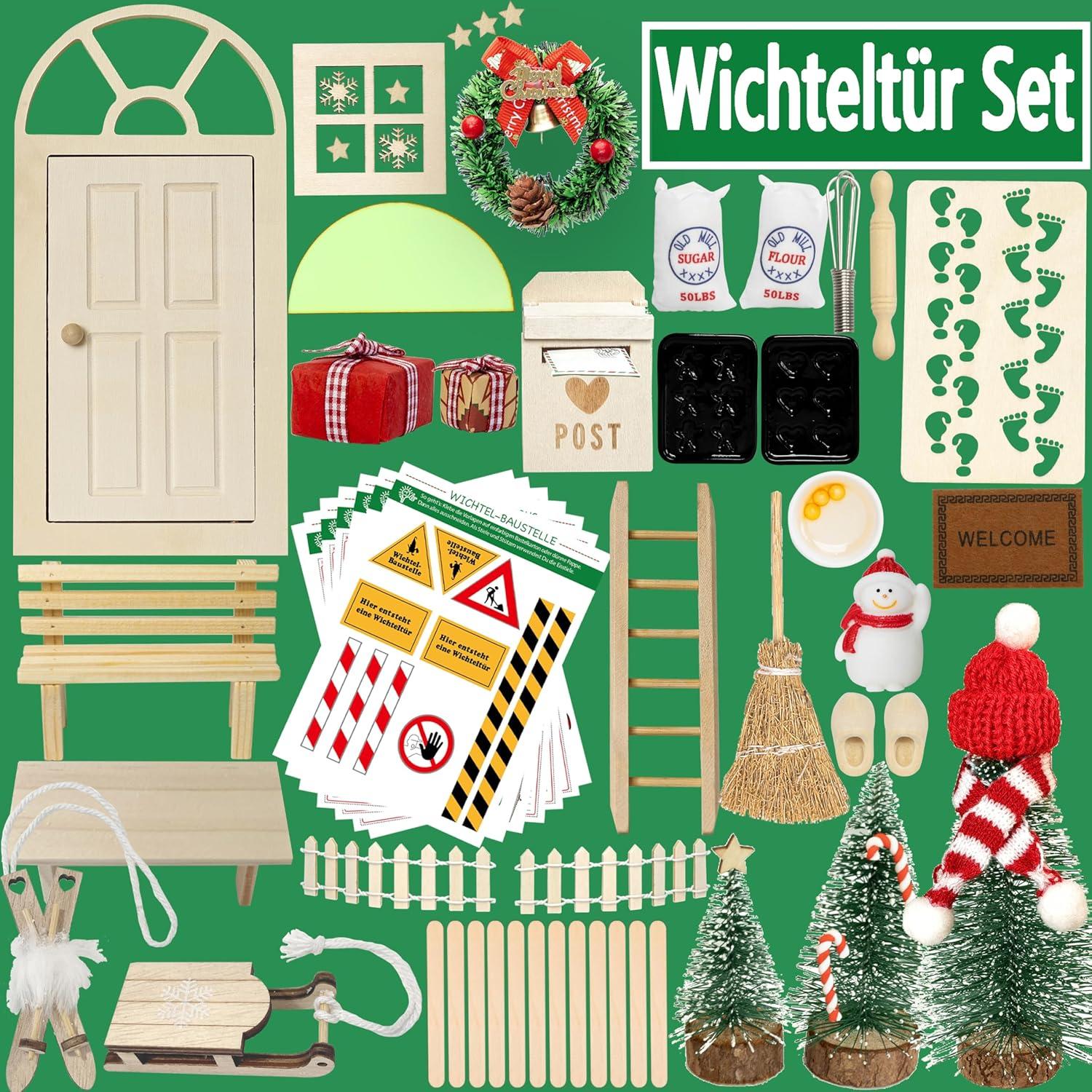 Wichteltür Set 51-tlg. Weihnachts Elfentür Zubehör Leuchte im Dunkeln