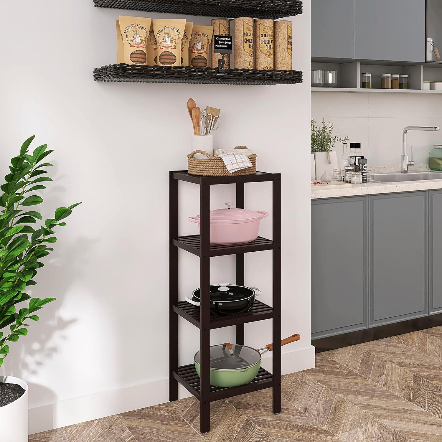 Bambusregal 4 Ebenen Organizer multifunktional Schlafzimmer Küche 4 Ablagefächer