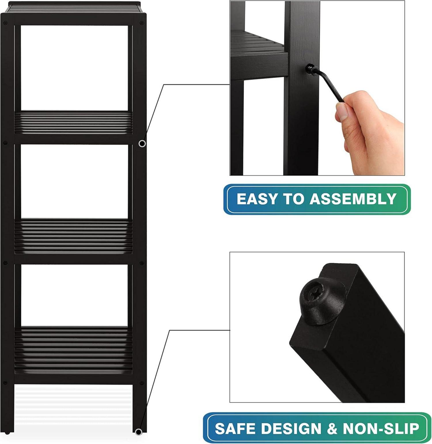 Bambusregal 4 Ebenen Schwarz Organizer Badezimmer Wohnzimmer Küche