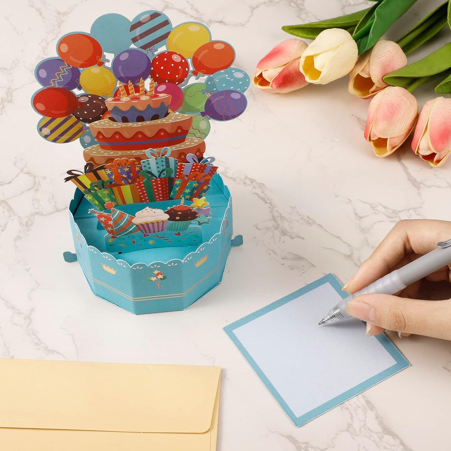 3D Pop Up Geburtstagskarte mit Umschlag Happy Birthday Cake Balloon