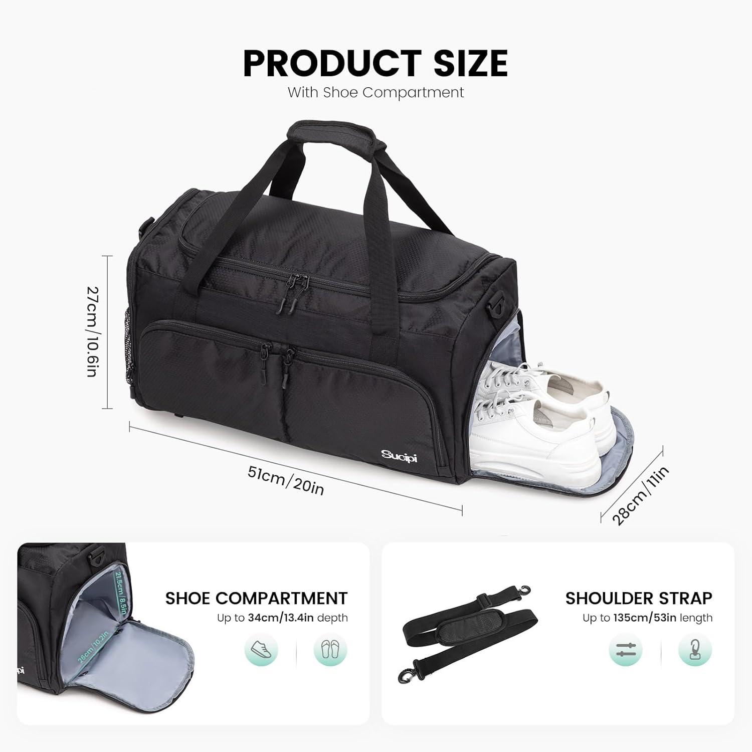 Sporttasche Herren Reisetasche mit Schuhfach und Nassfach, Wasserdicht