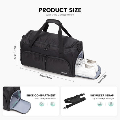 Sporttasche Herren Reisetasche mit Schuhfach und Nassfach, Wasserdicht