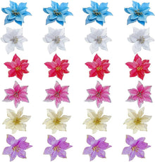 24er Set Künstliche Weihnachtsblumen Weiß Rot Gold Blau Rosa