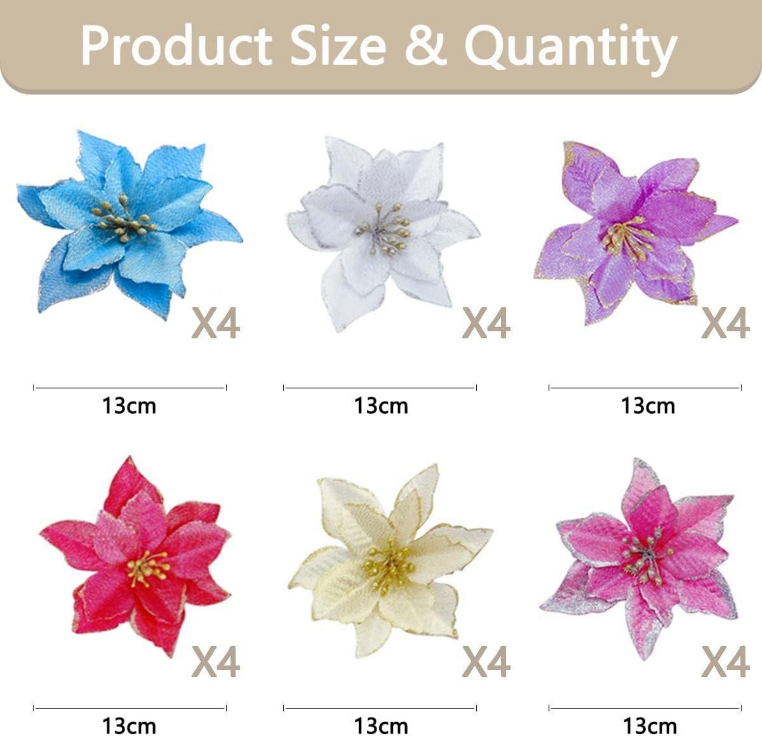 24er Set Weihnachtsstern Blumen Künstlich in