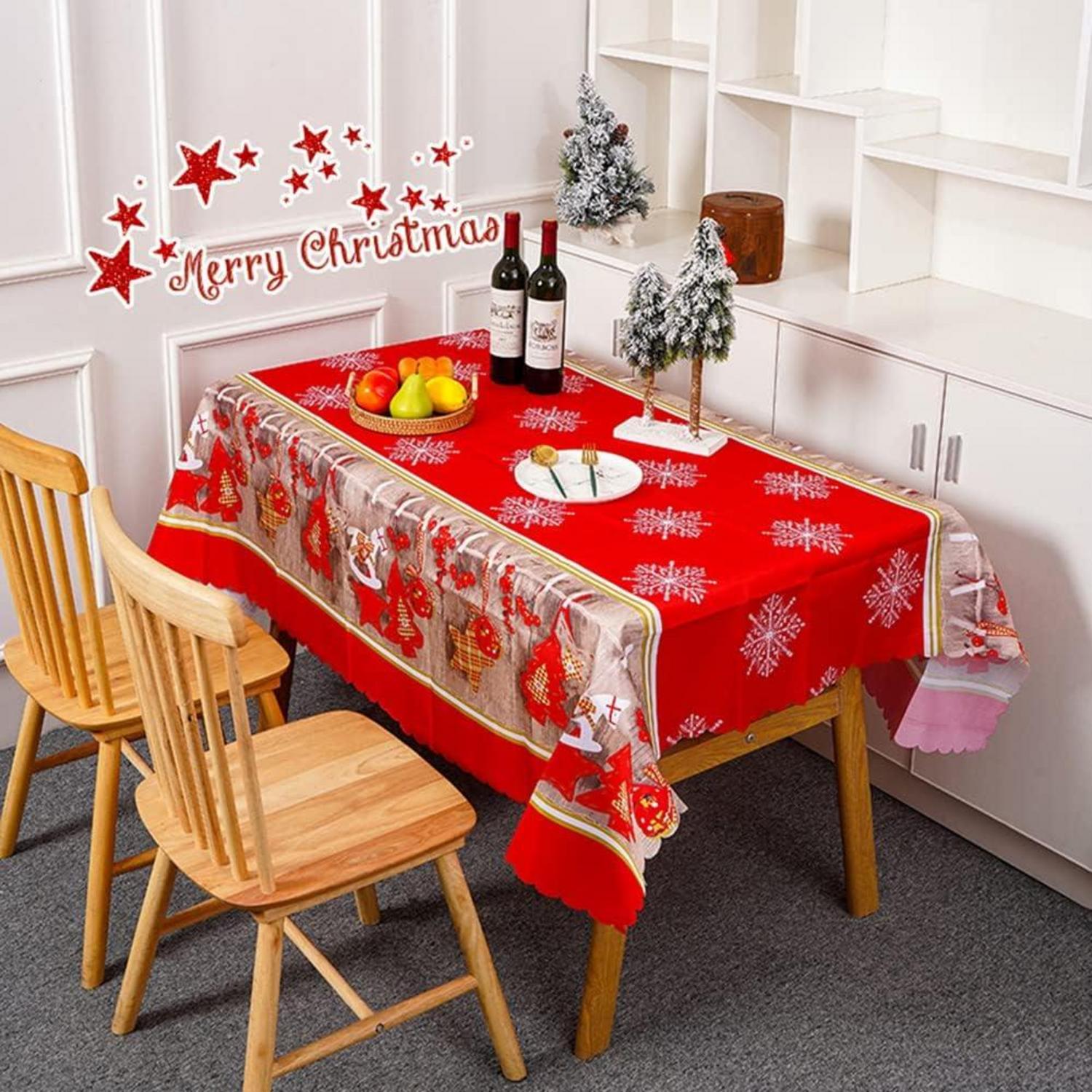 Weihnachtstischdecke Rot Xmas Party Tischläufer 180x150cm Snowflakes