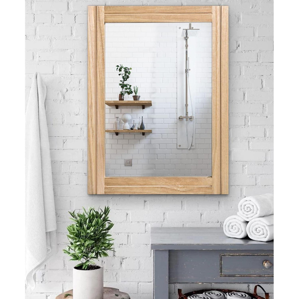 Rustikaler Wandspiegel Holzrahmen 65x45 cm – Landhausstil