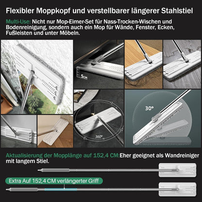 JOYMOOP Wischmopp Eimer Auswringer Set 8 waschbare Mikrofaser-Pads