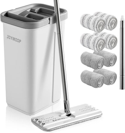 JOYMOOP Flacher Bodenwischer und Eimer Set mit 8 Mikrofaser-Pads