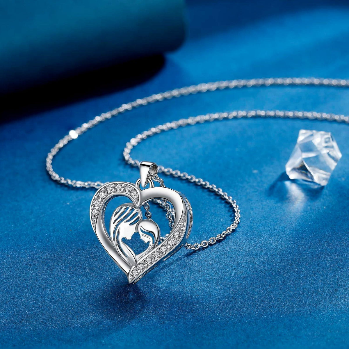 Herz Halskette 925 Sterling Silber Zirkonia für Mama & Tochter