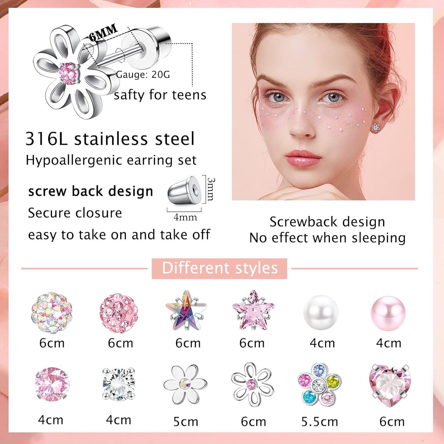JeweBella 12Paar Chirurgenstahl Hypoallergen Ohrringe Set