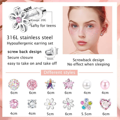 JeweBella 12Paar Chirurgenstahl Hypoallergen Ohrringe Set