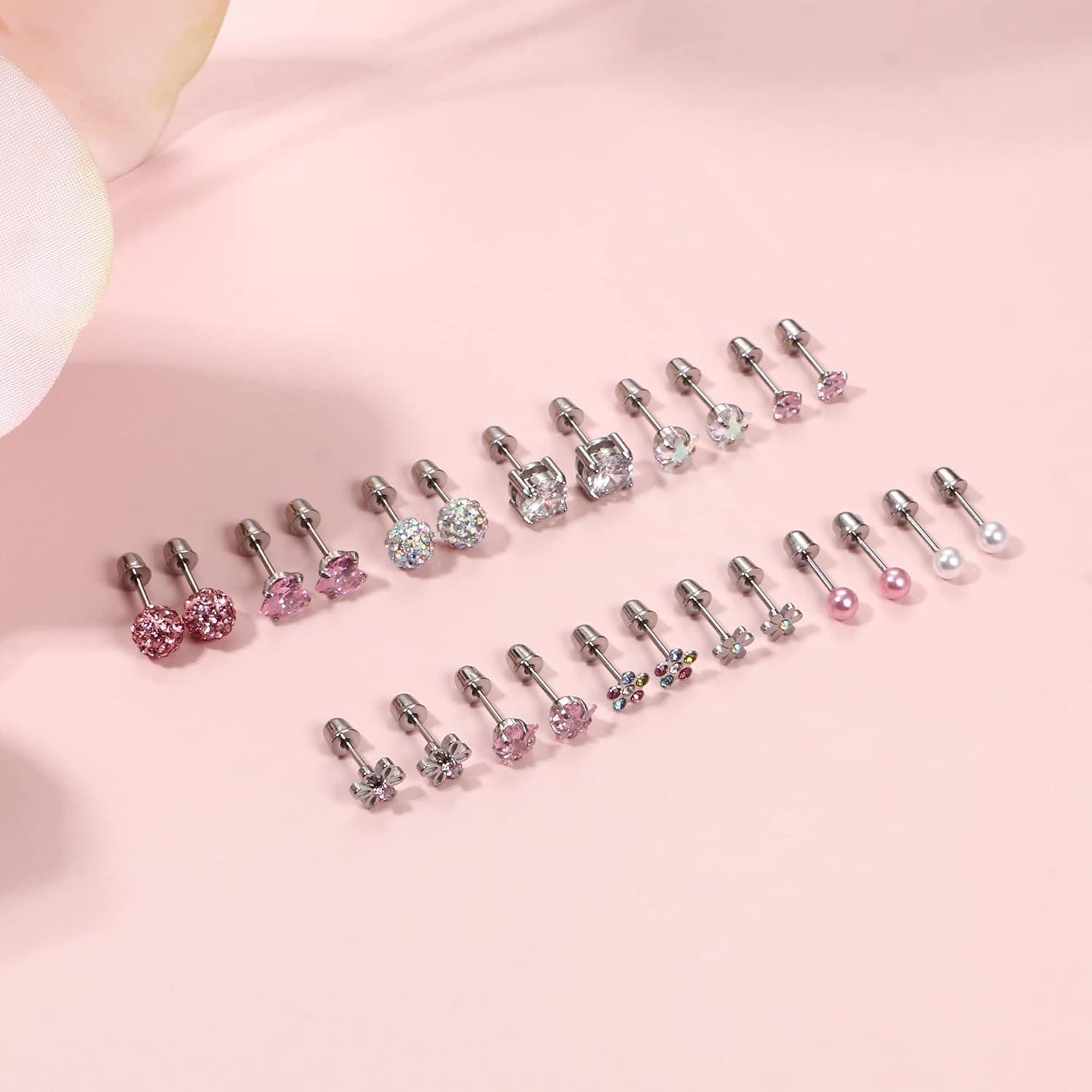 12er Set Kleine Ohrstecker Damen Mädchen Chirurgenstahl Zirkonia Schmetterling