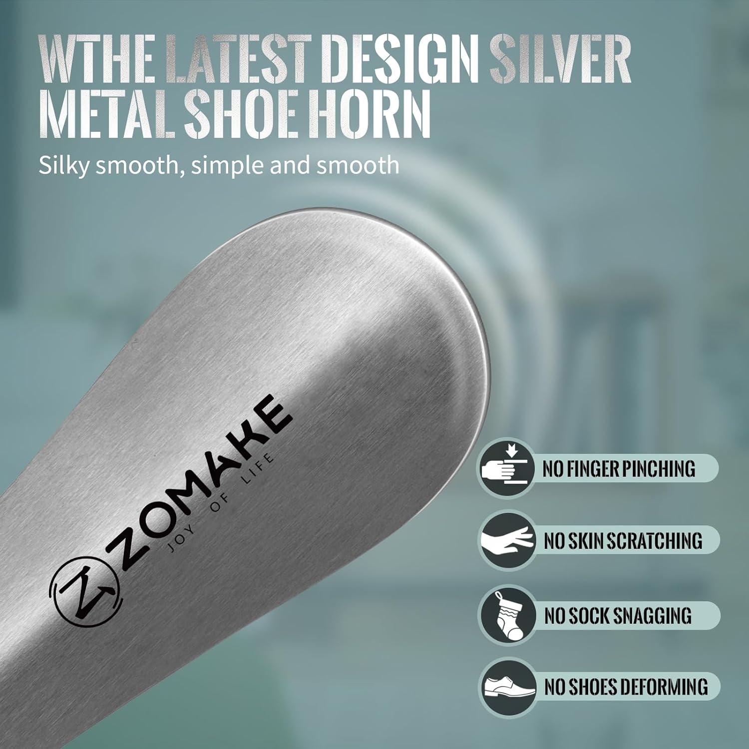 ZOMAKE Schuhlöffel Edelstahl 30cm Silber Shoe Horn Stabil Lang