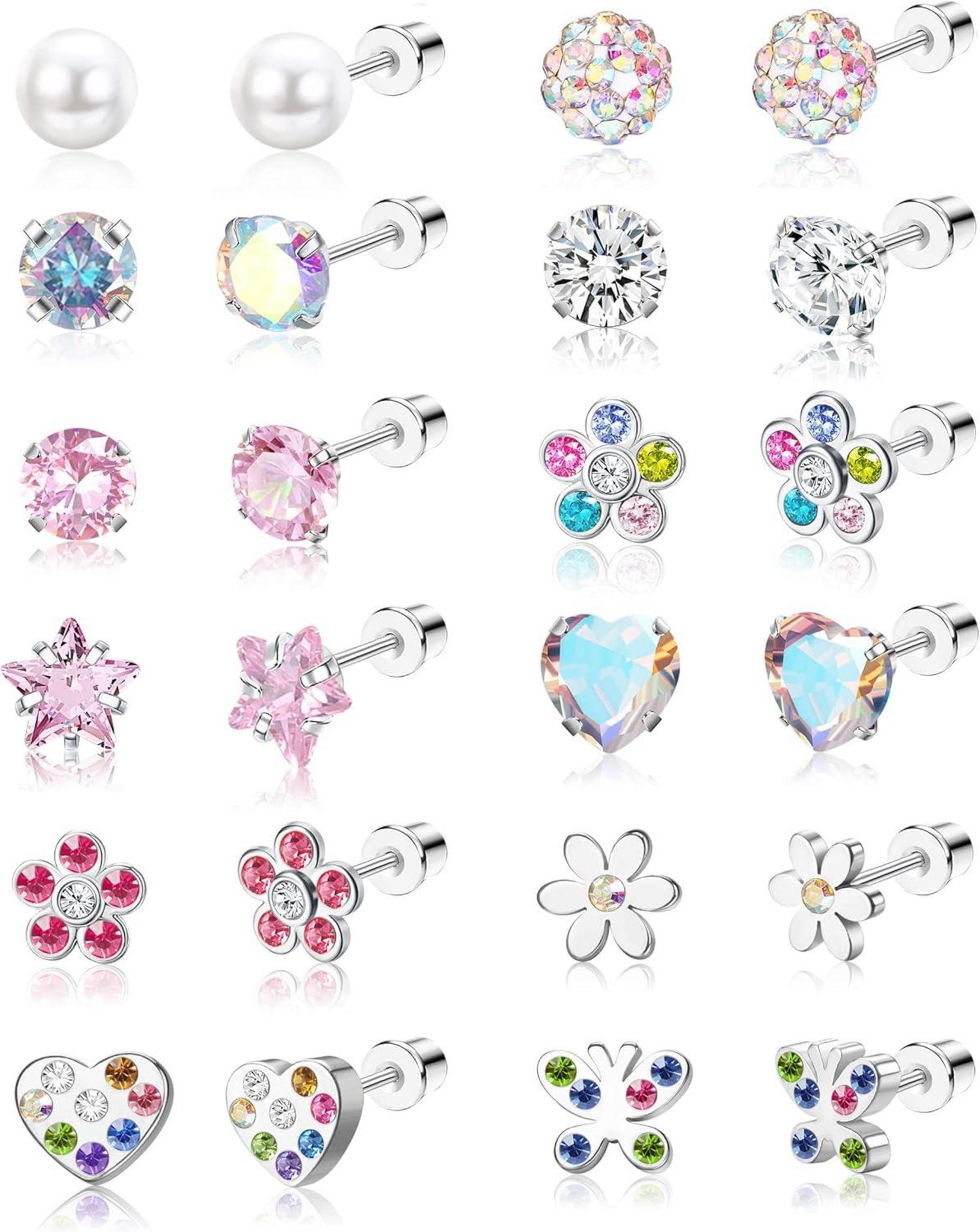 12 Paar Kleine Ohrstecker Set Zirkonia Blume Schmetterling