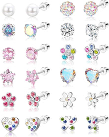 12 Paar Kleine Ohrstecker Set Zirkonia Blume Schmetterling