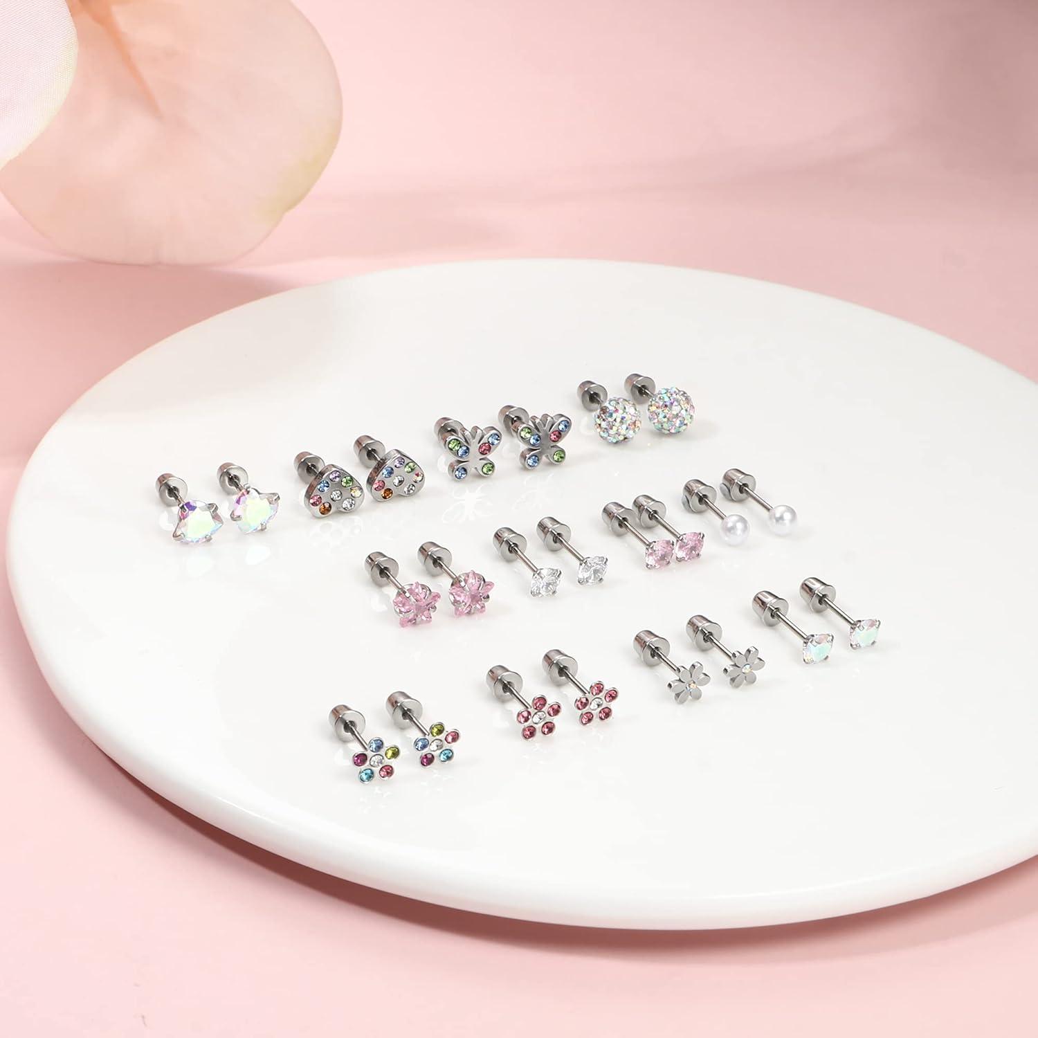 Schmetterling Blume Zirkonia Ohrstecker Set 12 Paar Damen Mädchen SEO