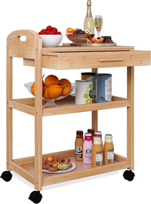 Kücheninsel Wagen Bambus 3-Tier Rollwagen Massivholzplatte & Rollen