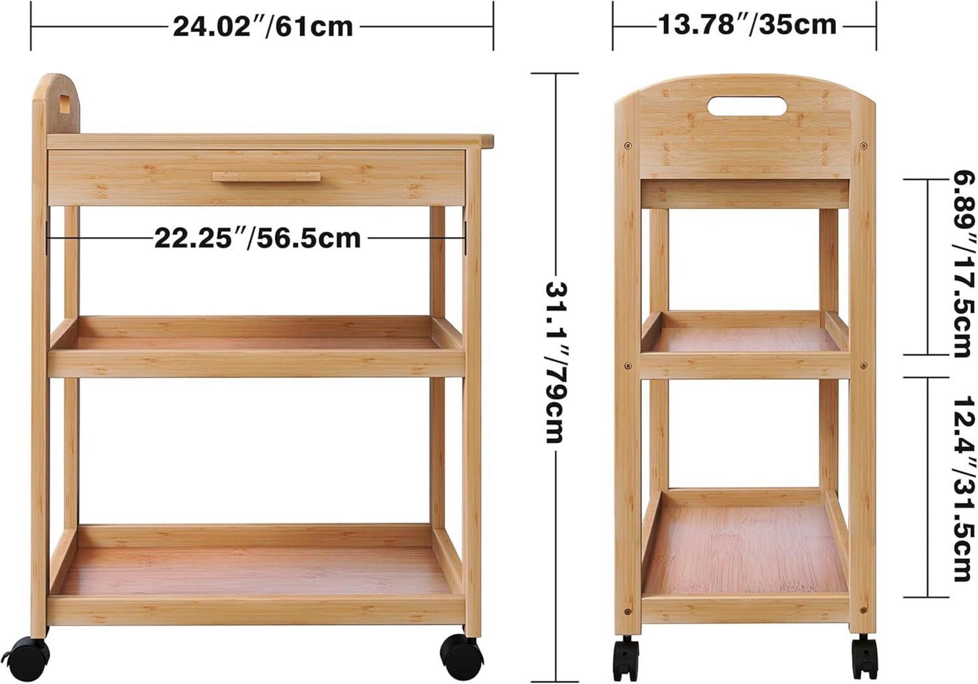 Kücheninsel Wagen Bambus Rollen Utility Serving Rack Massivholz Arbeitsplatte