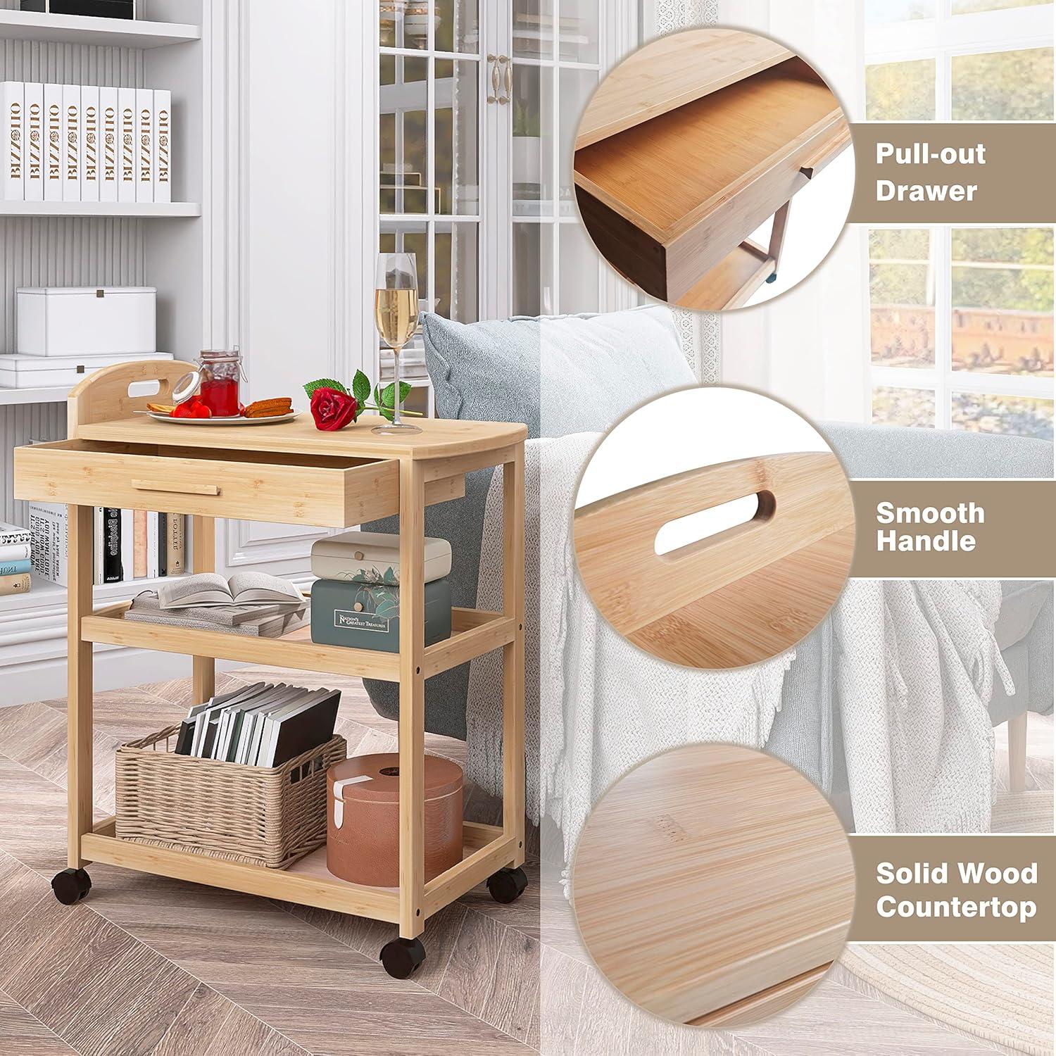 Kücheninsel Wagen Bambus Rollen Utility Serving Rack Massivholz Arbeitsplatte