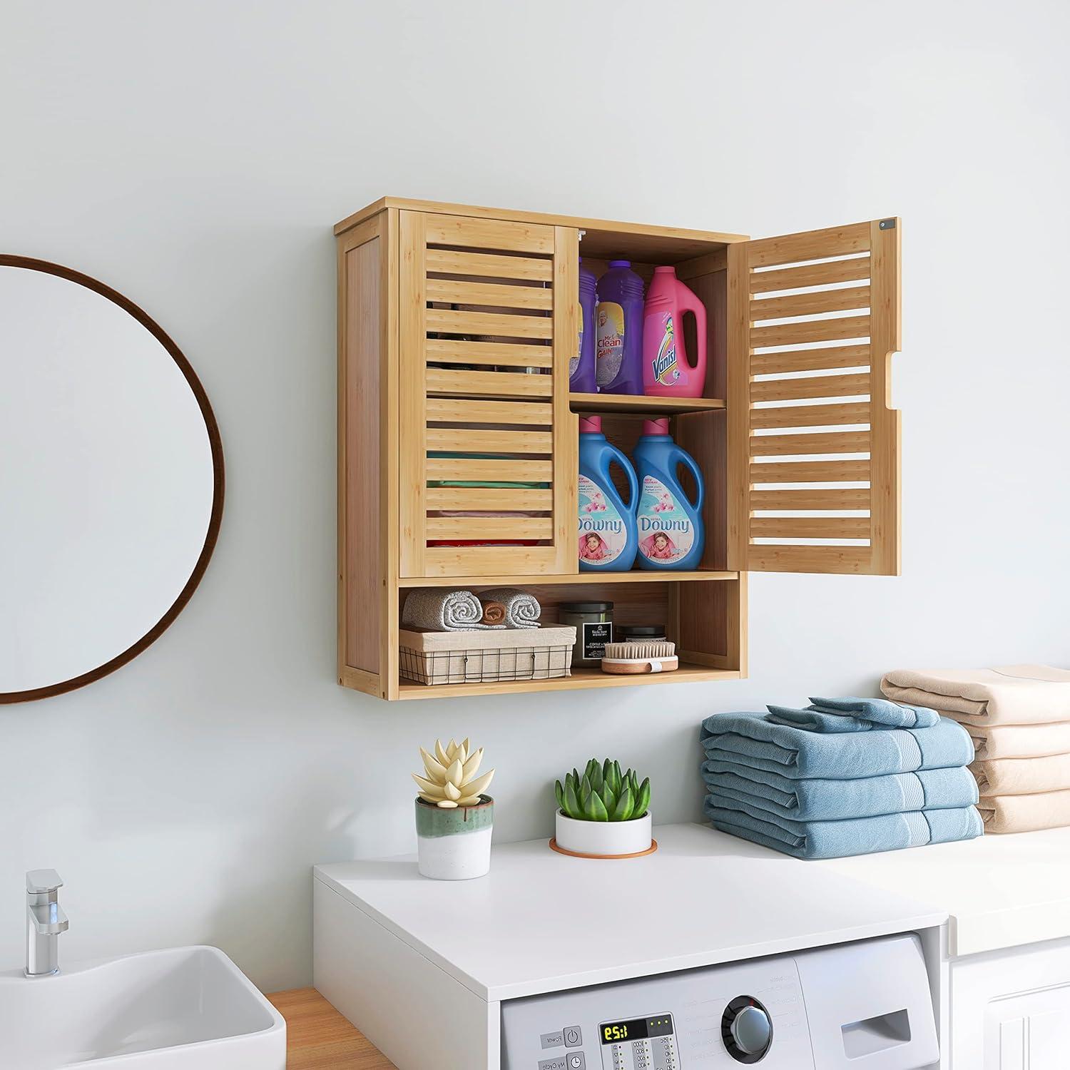 Bambus Badezimmerschrank Wandmontage Toilette Medizinschrank