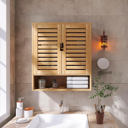 Badezimmerschrank Bambus Wandmontage Toilette Lagerung Medizinschrank 2 Tür