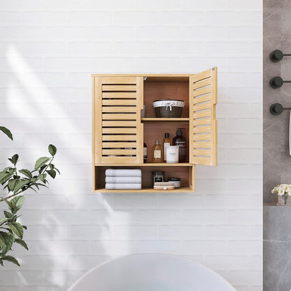 SMIBUY Bambus Badezimmerschrank Wandmontage Lagerung Medizinschrank