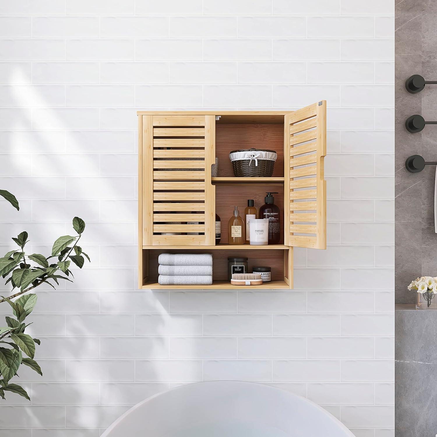 SMIBUY Bambus Badezimmerschrank Wandmontage Lagerung Medizinschrank