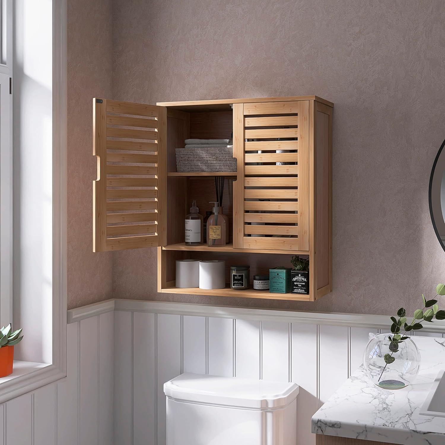 SMIBUY Bambus Badezimmerschrank Wandmontage Lagerung Medizinschrank