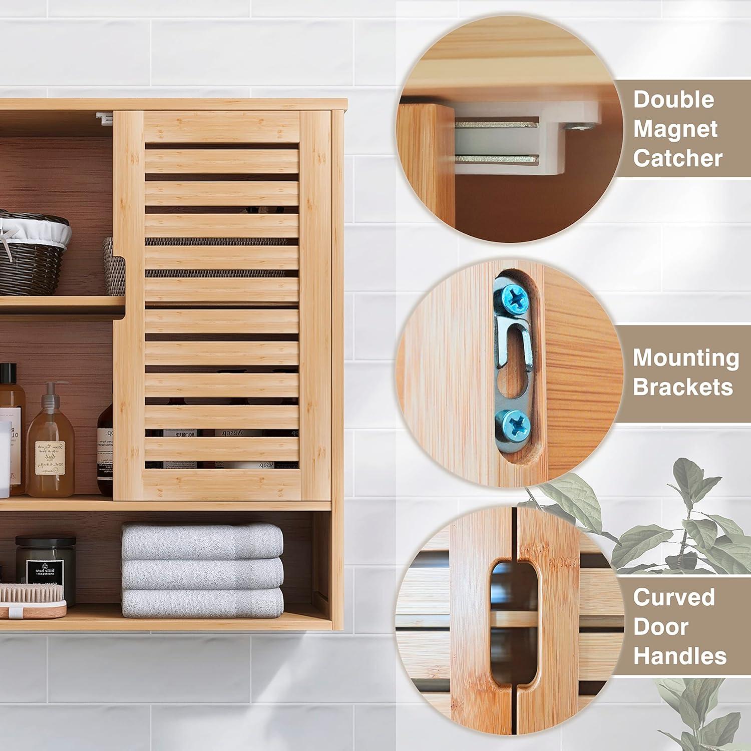 Badezimmerschrank Bambus Wandmontage Toilette Lagerung Medizinschrank 2 Tür