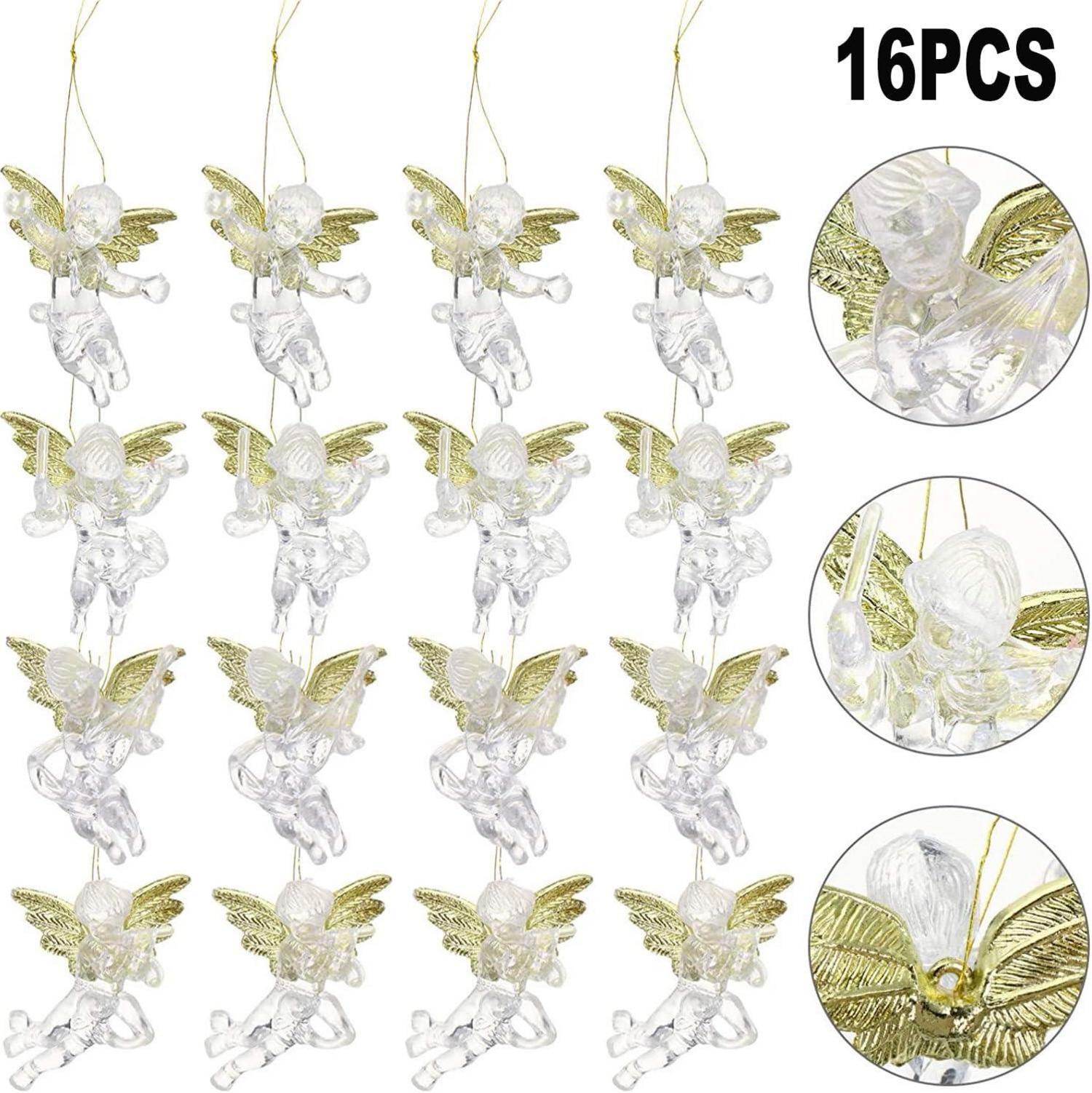 12er Set Transparente Engel Weihnachtsbaum Anhänger Goldene Flügel