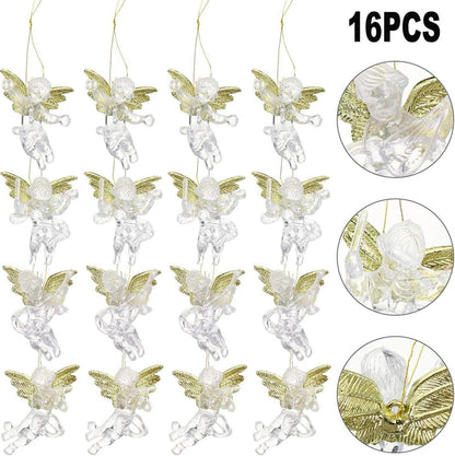 12er Set Transparente Engel Weihnachtsbaum Anhänger Goldene Flügel