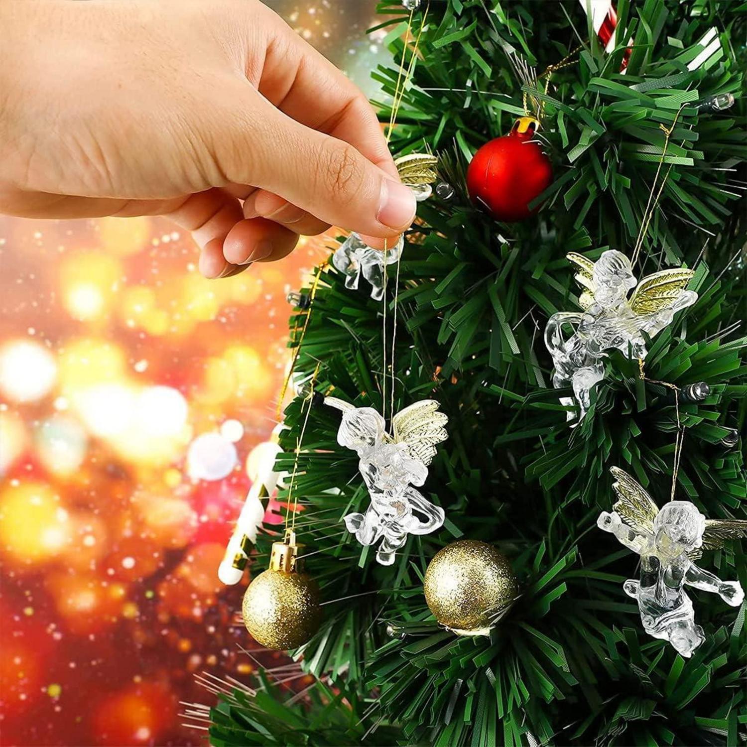 12er Set Mini Engel Weihnachtsbaum Anhänger Acryl Goldene Flügel