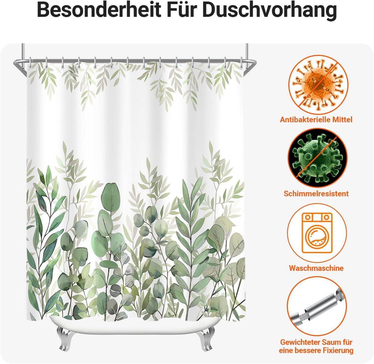 Duschvorhang 180x200cm Blätter Antischimmel Oberfläche 12 Ringe
