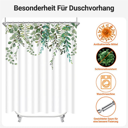 Duschvorhang 120x180 Grün Blätter Saum Antischimmel Textil Waschbar Polyester