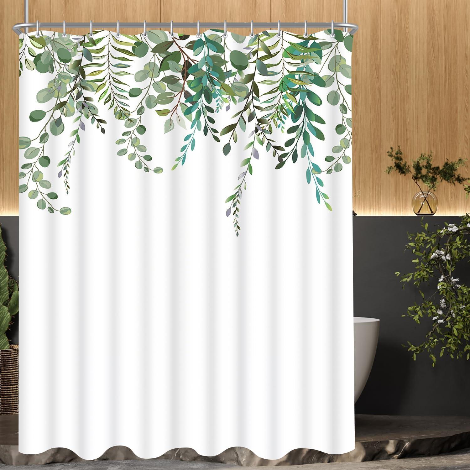Duschvorhang Textil Grün Blätter 120x180cm wasserdicht waschbar mit beschwertem Saum
