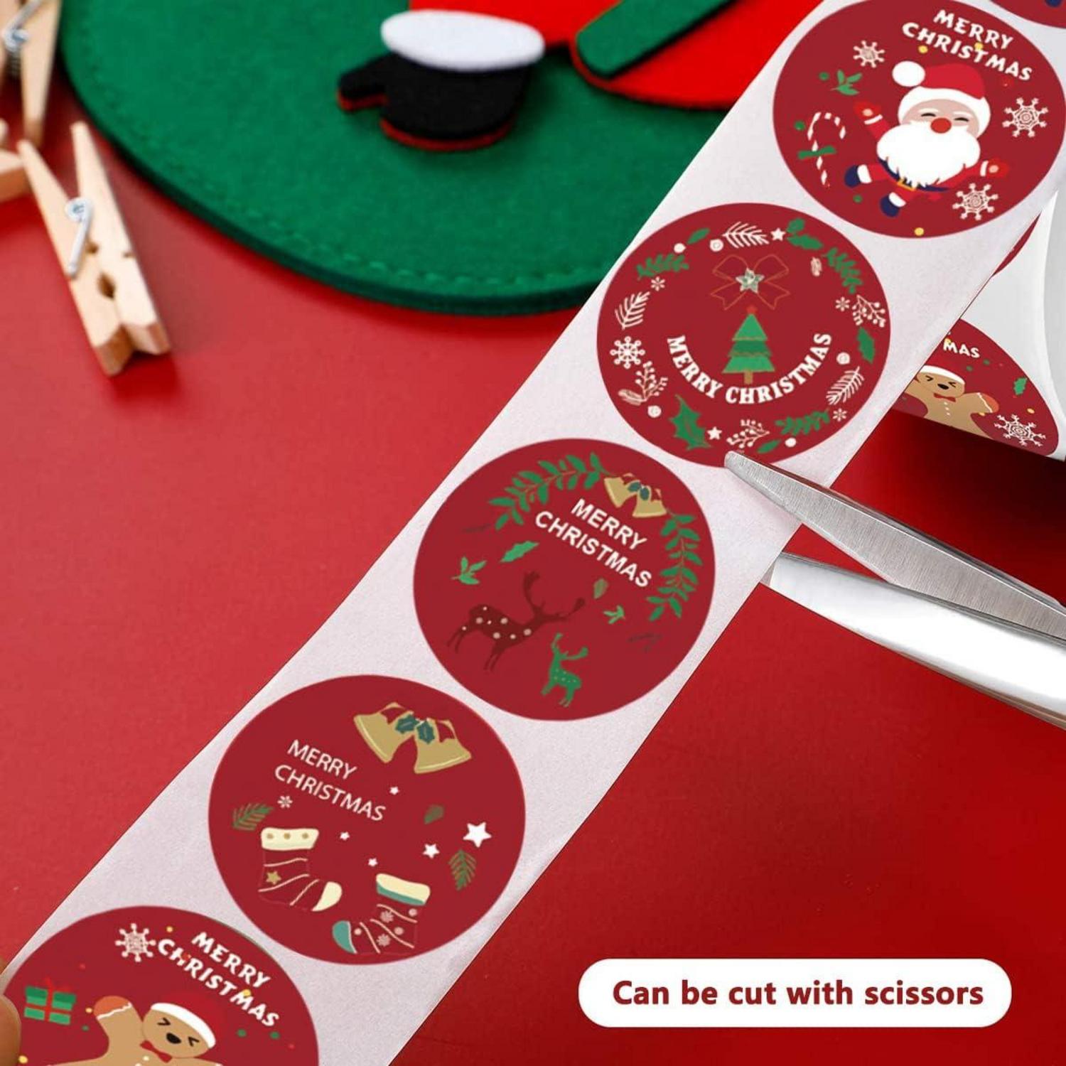 1000 Stück Weihnachtsaufkleber Rolle 1.5inch/3.8cm, Weihnachtsmann, Baum, Elch