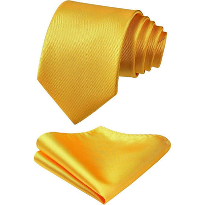 Herren Schmale Gelbe Hochzeit Krawatte Einstecktuch
