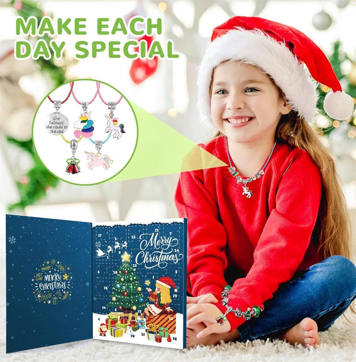 iZoeL Adventskalender Schmuck Mädchen 2024 DIY Überraschung Kinder 4-12 Jahre Grün