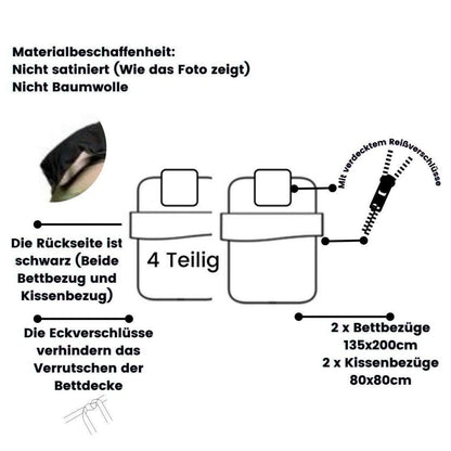 Weihnachtliche Bettwäsche 135x200 4tlg. Rentier Design Schwarz