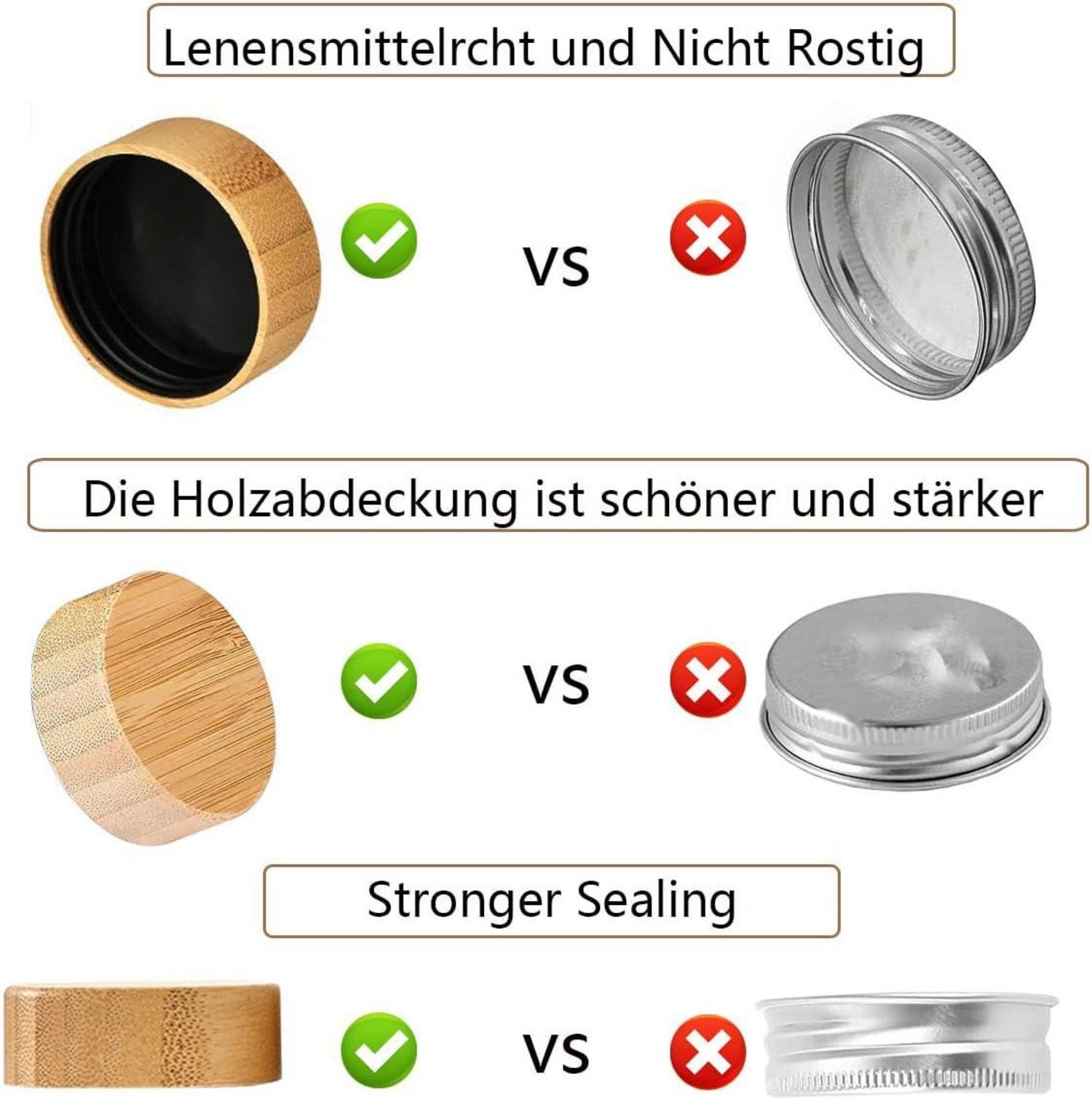 Gewürzgläser Set 24-tlg Bambusdeckel, Etiketten, Aufklebern & Trichter