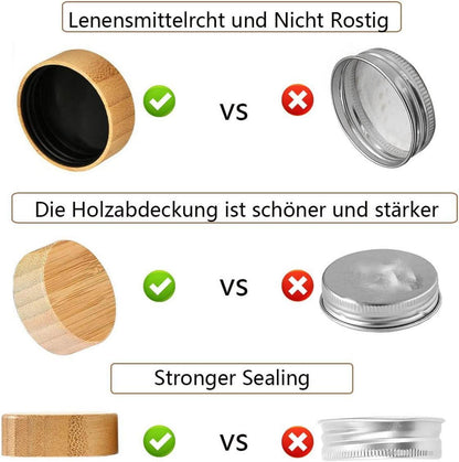 Gewürzgläser Set 24-tlg Bambusdeckel, Etiketten, Aufklebern & Trichter
