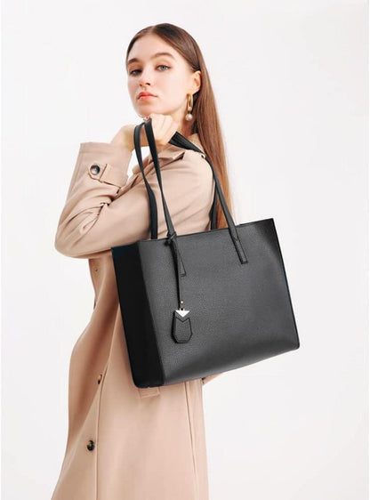 Große Damen Handtasche Shopper Schultertasche Schwarz Kunstleder